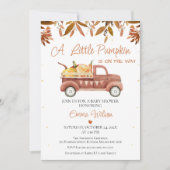 Brown Foliage Heart Pumpkin Truck Baby Dusche Einladung (Vorderseite)