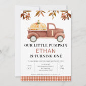 Brown Foliage Little Pumpkin Truck Geburtstag Einladung (Vorderseite)