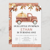 Brown Foliage Little Pumpkin Truck Geburtstag Einladung (Vorne/Hinten)