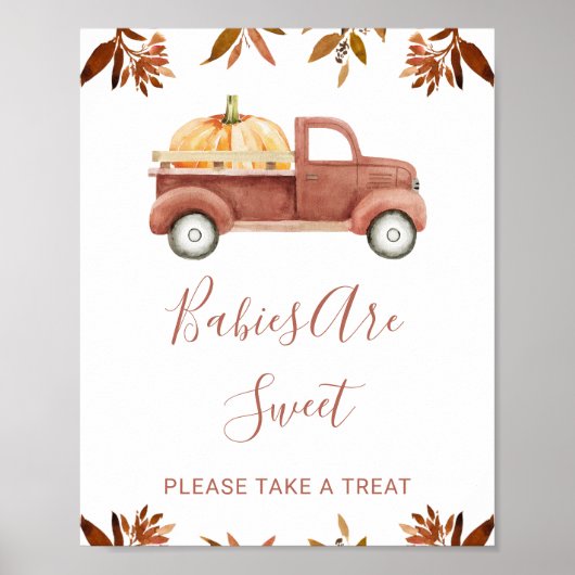 Brown Foliage Pumpkin Truck Baby Duschzeichen Poster (Vorne)