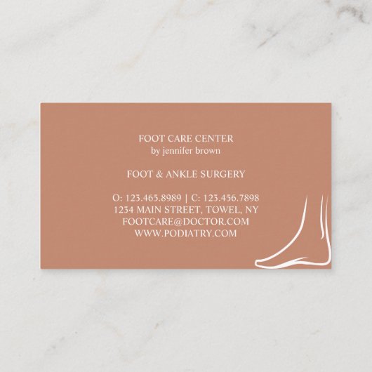 Brown Foot Cares Podiatry Practitioner Doctor Visitenkarte (Rückseite)
