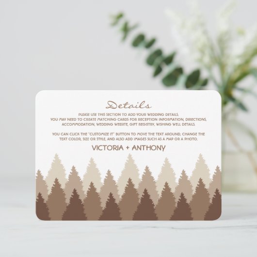 Brown Forest Range Woodland Hochzeit Detail Begleitkarte (Stehend Vorderseite)