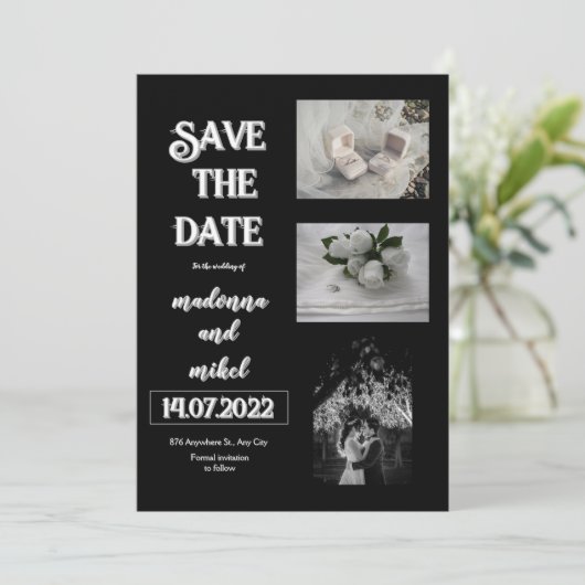 Brown Foto Booth Trendy Modern Save the Date Weddi Einladung (Stehend Vorderseite)