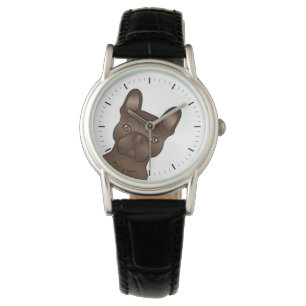 Brown French Bulldog / Frenchie Niedlich Cartoon D Armbanduhr
