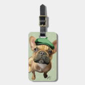 Brown French Bulldog mit Green Hat Gepäckanhänger (Vorderseite vertikal)