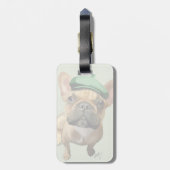 Brown French Bulldog mit Green Hat Gepäckanhänger (Rückseite vertikal)