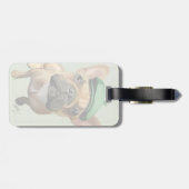 Brown French Bulldog mit Green Hat Gepäckanhänger (Rückseite horizontal)