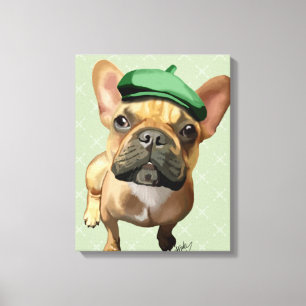 Brown French Bulldog mit Green Hat Leinwanddruck