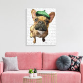 Brown French Bulldog mit Green Hat Leinwanddruck (Insitu (Wohnzimmer))