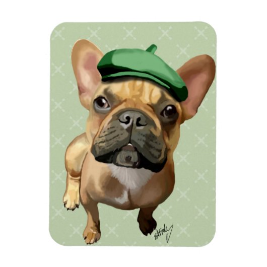 Brown French Bulldog mit Green Hat Magnet (Vertikal)