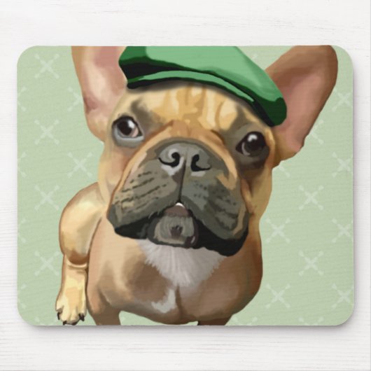 Brown French Bulldog mit Green Hat Mousepad (Vorne)
