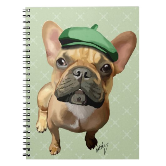Brown French Bulldog mit Green Hat Notizblock (Vorderseite)