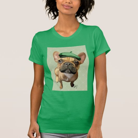 Brown French Bulldog mit Green Hat T-Shirt (Vorderseite)