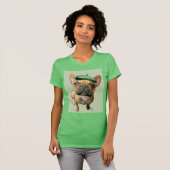 Brown French Bulldog mit Green Hat T-Shirt (Vorne ganz)