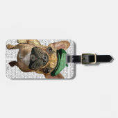 Brown French Bulldog mit Grünem Hut 2 Gepäckanhänger (Vorderseite horizontal)