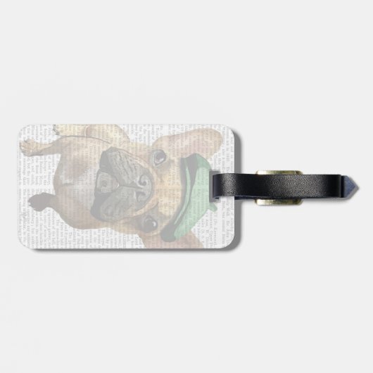 Brown French Bulldog mit Grünem Hut 2 Gepäckanhänger (Rückseite horizontal)