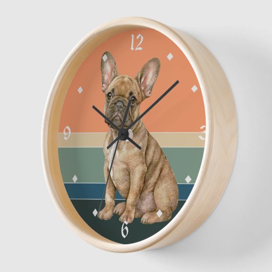 Brown French Bulldog Retro Sunset Clock Uhr (Winkel)