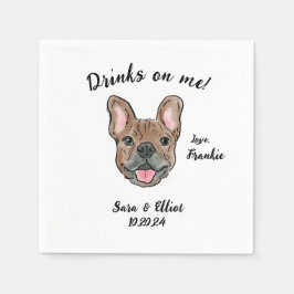 Brown French Bulldog Wedding Cocktail Napkin Serviette