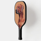 Brown Geometric Dog on Brown Pickleball Schläger (Links)