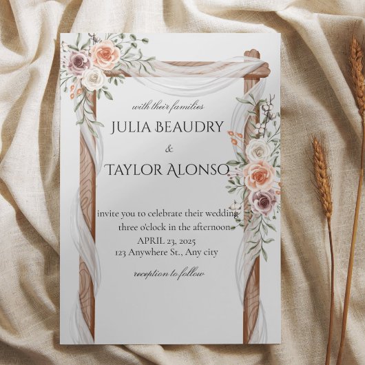 Brown Geometric Floral Wedding Invitation Einladung