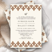 Brown Geometric Ikat Anand Karaj Sikh Wedding Einladung