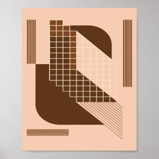 Brown Geometry with White Grid on Beige Background Poster