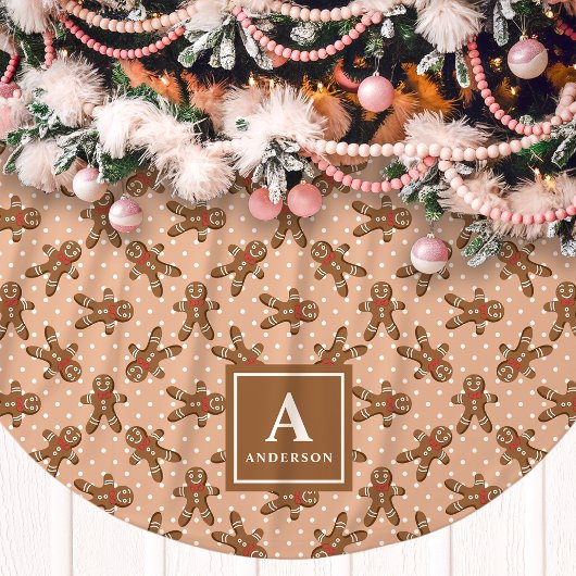 Brown Gingerbread Man Monogram Christmas Polyester Weihnachtsbaumdecke