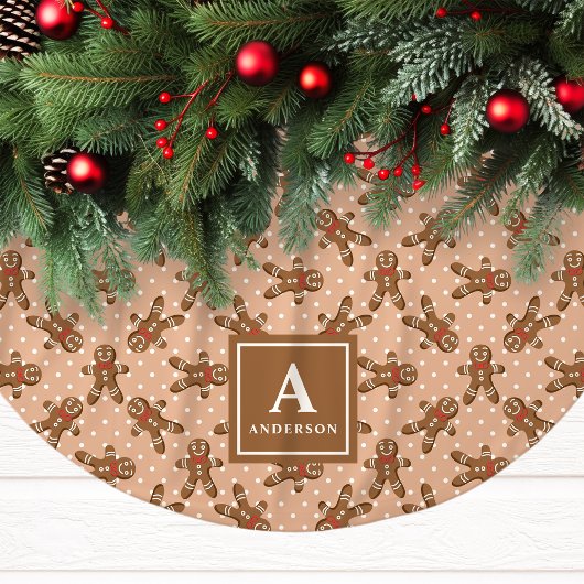 Brown Gingerbread Man Monogram Christmas Polyester Weihnachtsbaumdecke