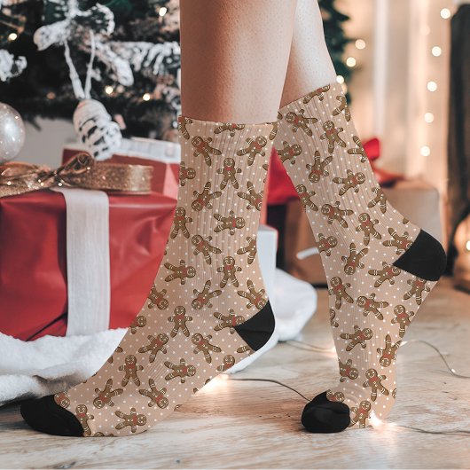 Brown Gingerbread Man Polka Dot Christmas Socken