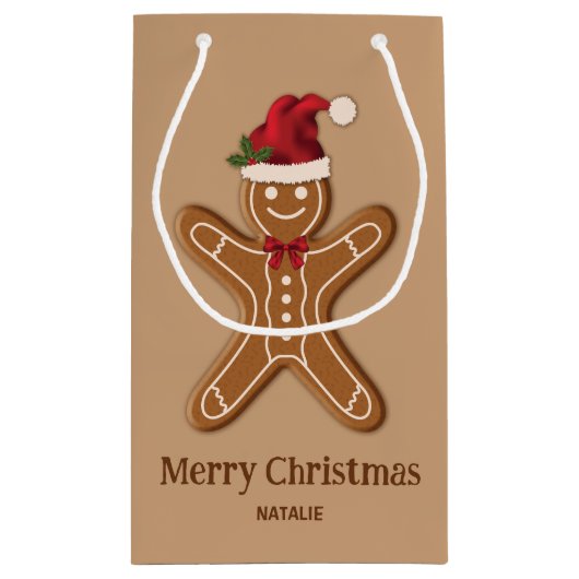 Brown Gingerbrot Weihnachtskost mit Text Kleine Geschenktüte (Rückseite)