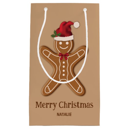 Brown Gingerbrot Weihnachtskost mit Text Kleine Geschenktüte (Vorderseite)