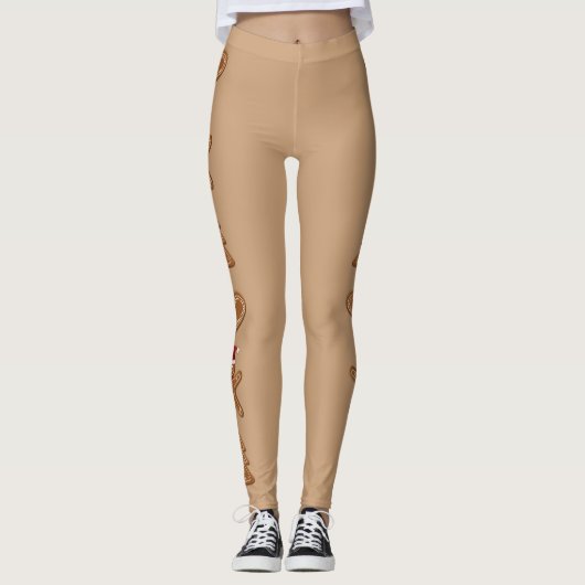 Brown Gingerbrot Weihnachtskrümel Formen Leggings (Vorderseite)