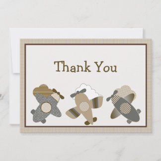 Brown Gingham Airplanes Vielen Dank Card Dankeskarte