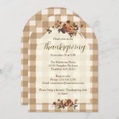 Brown Gingham Autumn Florals Arch Erntedank Einladung (Vorne/Hinten)