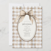 Brown Gingham Bow Frame Vintage Wedding Einladung (Vorderseite)