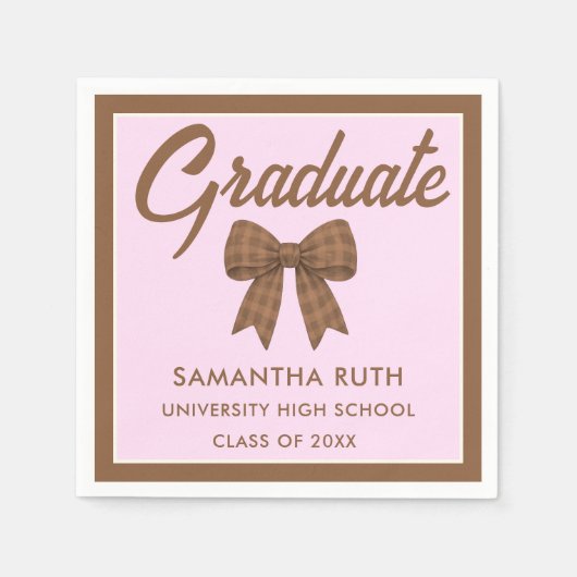 Brown Gingham Bow Graduation Party Serviette (Vorderseite)