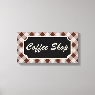 Brown Gingham Coffee Shop Sign Leinwanddruck