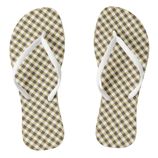 Brown Gingham Design Flip Flops Badesandalen (Fußbett)