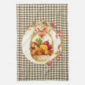 Brown Gingham Fall Harvest Basket Geschirrtuch (Vertikal)