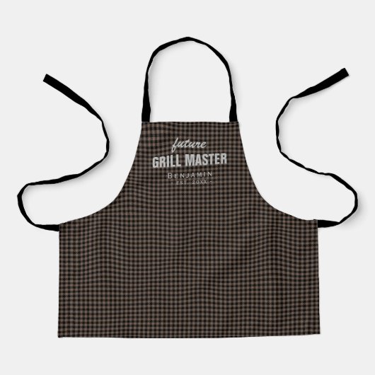 Brown Gingham Future Grill Master personalisiert Schürze (Vorderseite)
