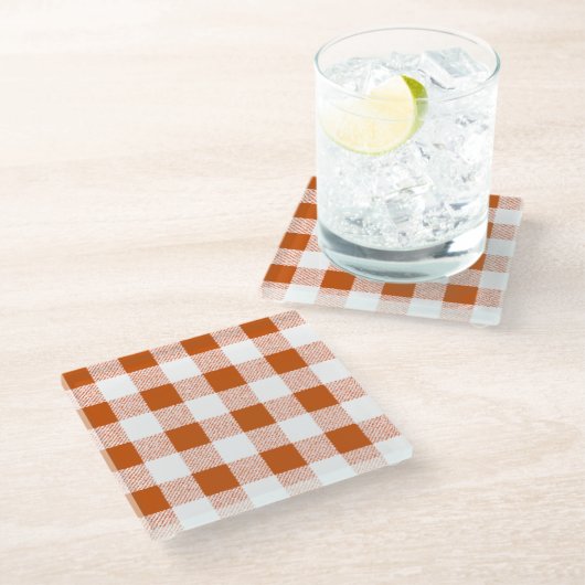 Brown Gingham Karo Glasuntersetzer (Schrägansicht)