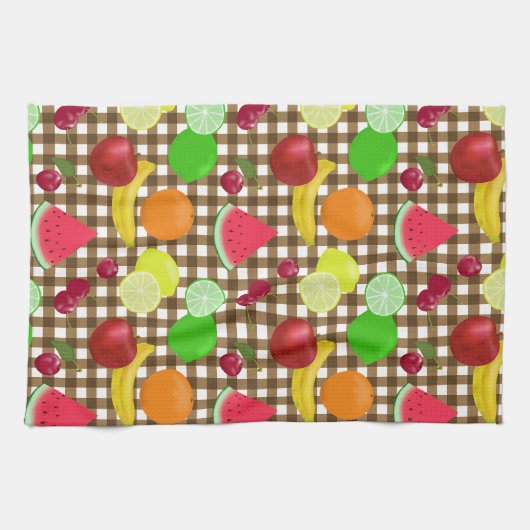 Brown Gingham Karo mit Fruit Pattern Geschirrtuch (Horizontal)