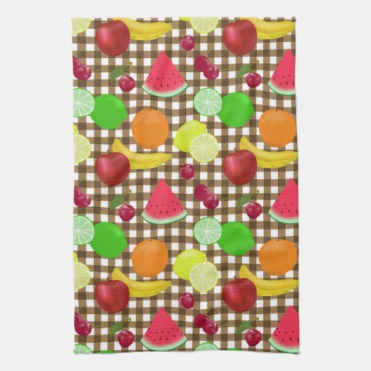 Brown Gingham Karo mit Fruit Pattern Geschirrtuch (Vertikal)