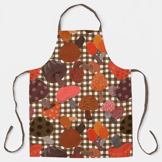 Brown Gingham Karo Mushroom Mix Schürze (Vorderseite)