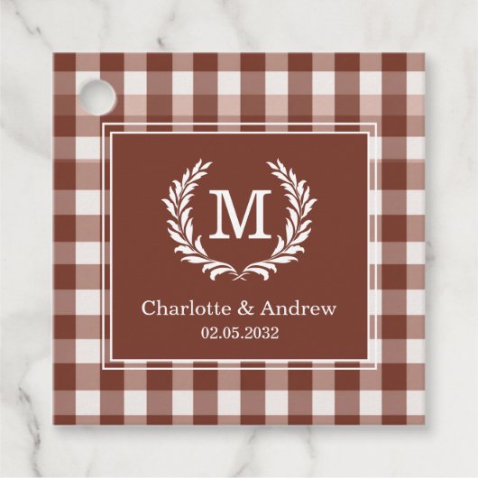 Brown Gingham Monogram Wappen Custom Geschenkanhänger (Vorderseite)