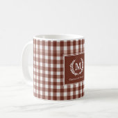 Brown Gingham Monogram Wappen Custom Kaffeetasse (Vorderseite Links)