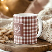 Brown Gingham Monogram Wappen Custom Kaffeetasse