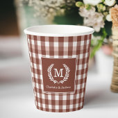 Brown Gingham Monogram Wappen Custom Pappbecher