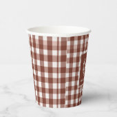 Brown Gingham Monogram Wappen Custom Pappbecher (Rechts)