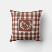 Brown Gingham Monogram Wappen Kissen (Rückseite)